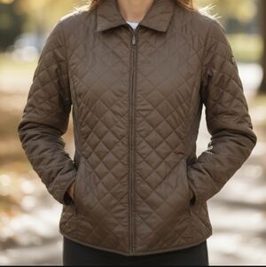 Eddie Bauer Goose Down Quilted Brown Jacket Tall Medium lightweight